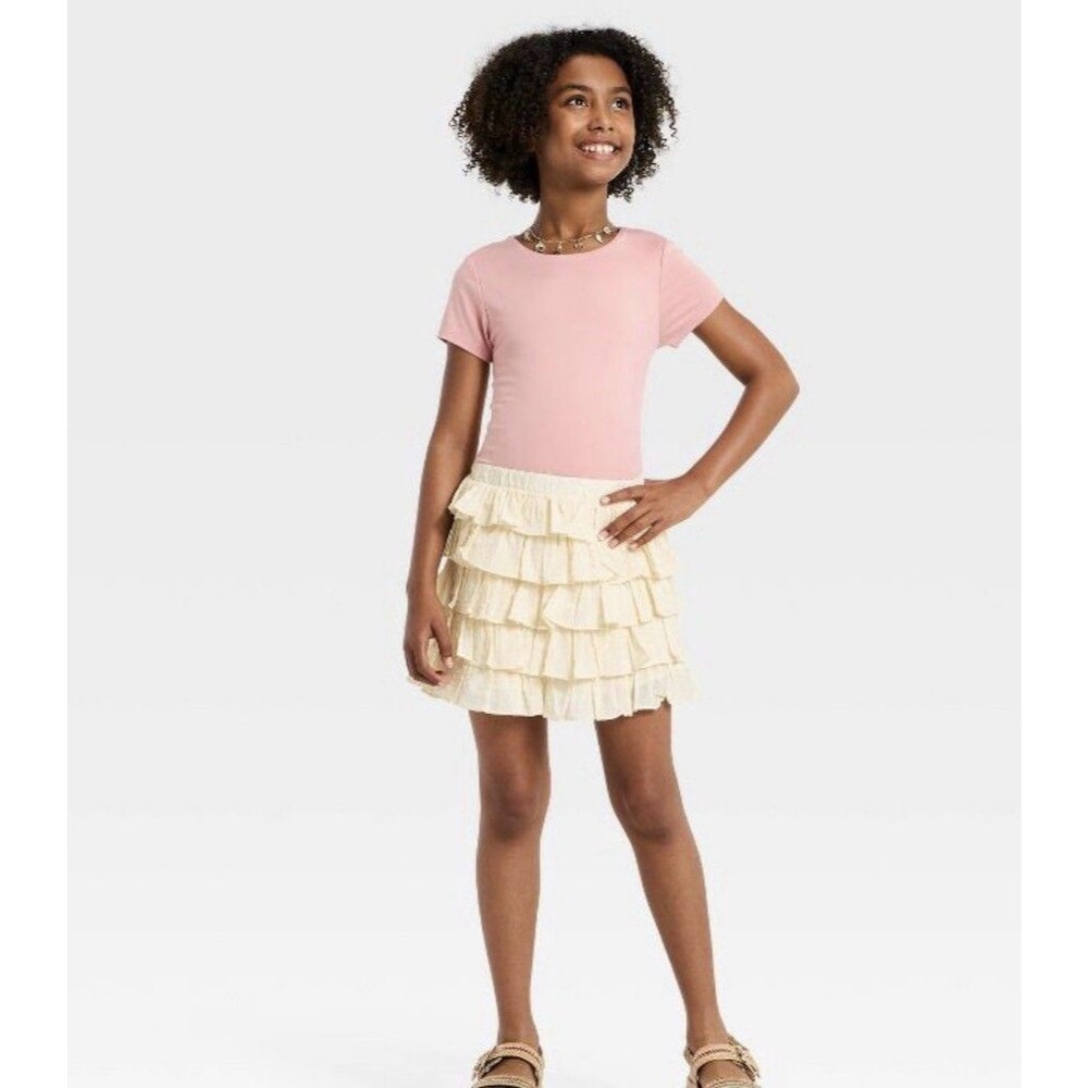 Girls Tiered Miniskirt Cream Medium Art Class